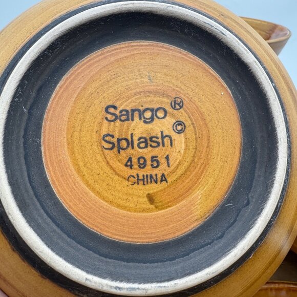 Vintage Sango Splash 4951 China Set of 4 Large Cereal / Pasta Bowls and a Servin - Picture 8 of 13